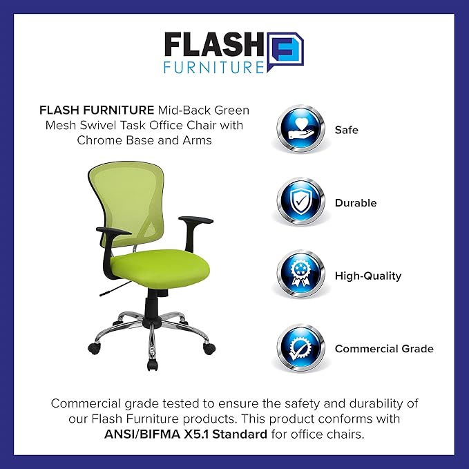 Flash Furniture Alfred Mid-Back Green Mesh Swivel Task Office Chair with Chrome Base and Arms