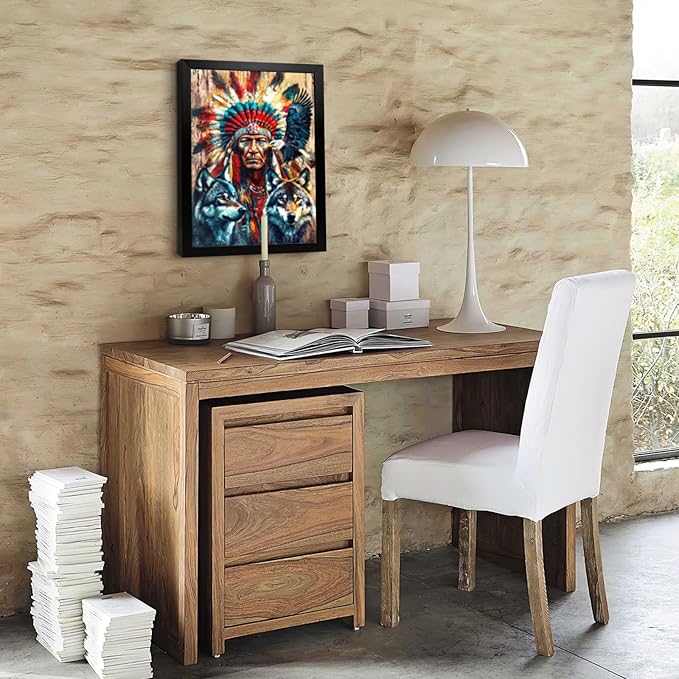 Native American Wall Art Indian Man and Eagle Wolf Pictures Wall Decor Black Framed Southwestern Indian Wall Art Canvas Print Artwork for Living Room Bedroom Home Decor 12×16 Inch