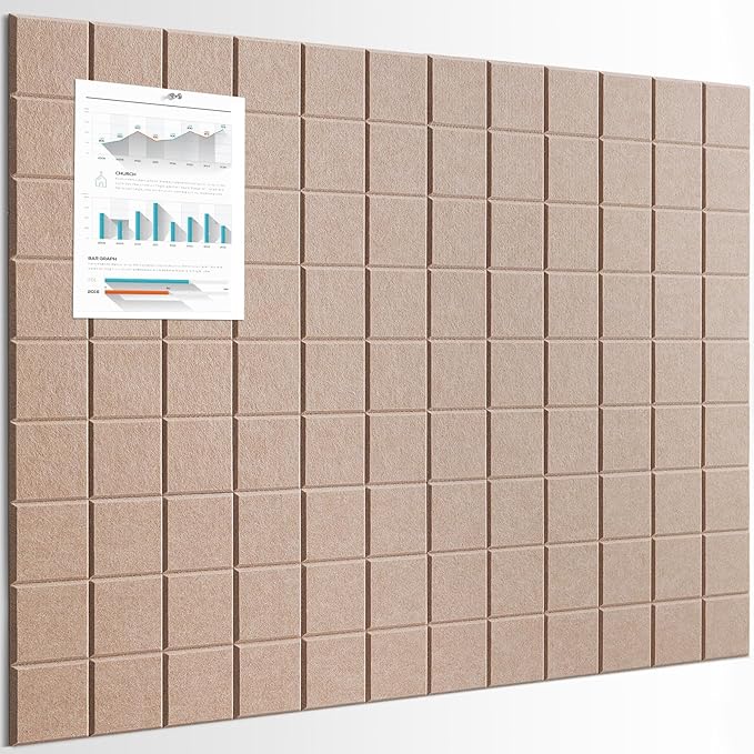 Cork Board for Walls 48" x 36", Bulletin Board for Office Decor, 12 Pack Felt Wall Tiles with Safe Removable Adhesive, Pin Tack Corkboard for Quilting Design & Dart Wall Protector - Camel