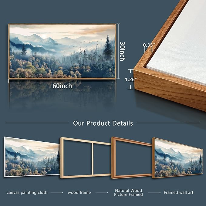 MHARTK66 Foggy Forest Trees Landscape Wall Painting - Large Art for Living Room, Bedroom, Office - Wood Framed Decor Canvas Prints Ready to Hang