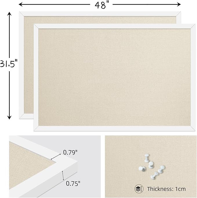 31.5x48 Inch Cork Board for Wall Hanging with Linen, Bulletin Board with Push Pins, Mounted Memo Message Board for Home Office Decor, Dorm Room Essentials, Classroom Organization