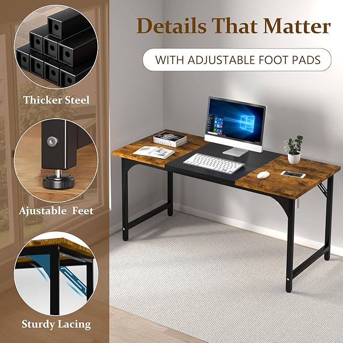 47 X 23.6 Inch Computer Desk, Office Desk w/Deeper Carbon Fiber Desktop, Modern Simple Study Table w/Sturdy Metal Frame & Large Legroom, Gaming Writing Work Desk for Home Office, Bedroom