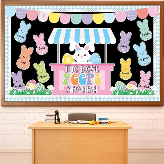 Easter Bunny Bulletin Board Decorations Set Easter Peeps Classroom Decorations Spring Easter Eggs Rabbit Paper Cutouts Colorful DIY Name Tags Craft for School Wall Door Decor Office Teacher Supplies