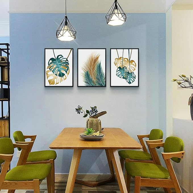 Black Framed Wall Art For Living Room Wall Decorations For Bedroom Kitchen Wall Decor Dining Room Abstract Painting Leaves Wall Pictures Artwork Bathroom Home Decor 3 Piece Framed Art Prints