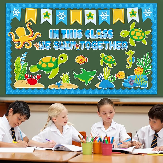 Sea Turtle Bulletin Board Set Ocean Themed Classroom Bulletin Board Decorations Under The Sea Turtle Cutouts Classroom Decorations for Back to School Office Home Chalkboard Decor Wall Door