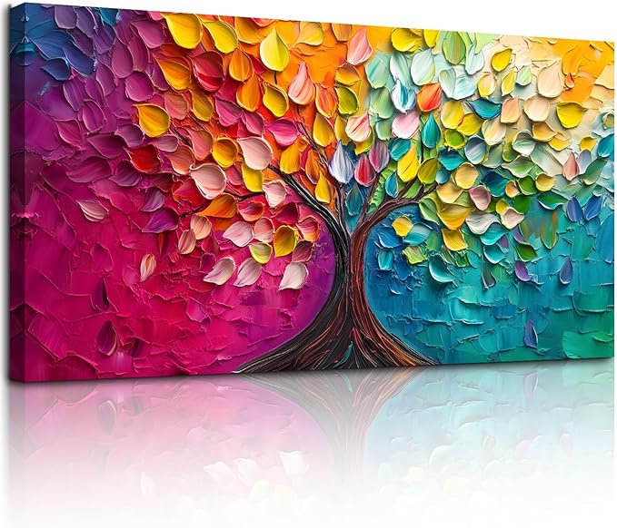 SERIMINO Tree of Life Wall Art Large Artwork, Abstract Tree Canvas Oil Painting Art Prints, Nature Plant Colorful Wall Decorations, Modern Aesthetic Pictures Wall Decor Living Room Bedroom 24"X48"