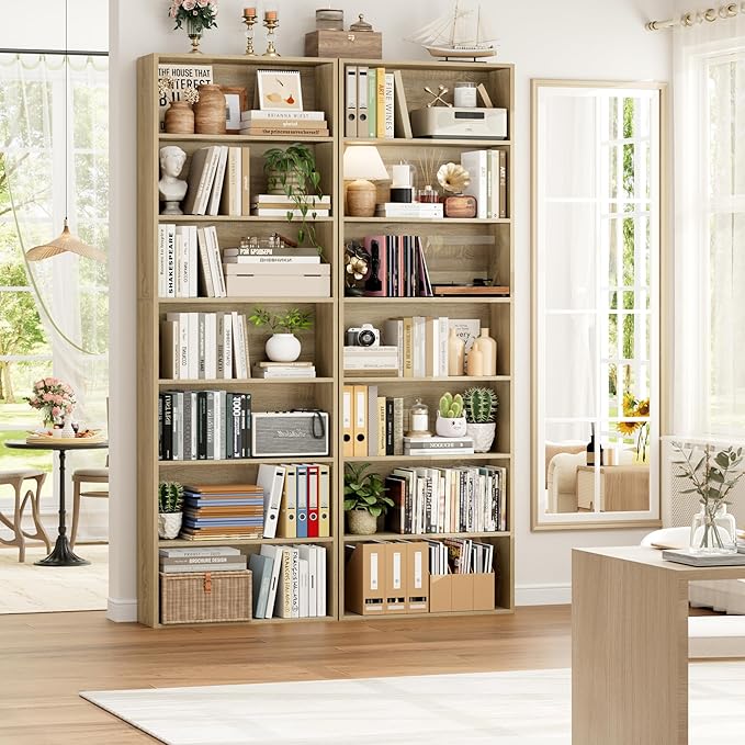 FACBOTALL 82" Tall Bookshelf, 7-Tier Open Shelves Bookcase, Freestanding Display Storage Shelves, Tall Bookcase Home Decor Furniture for Home Office, Living Room, Bedroom, Light Oak