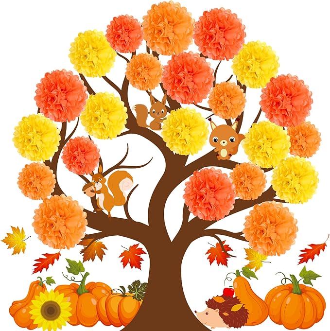 Fall Thanksgiving Tree Bulletin Board Set Decorations for Classroom Autumn 3D Tree Bulletin Board with Maple Leaf Pumpkin Cutouts for Fall Thanksgiving Party School Nursery Classroom Blackboard Decor