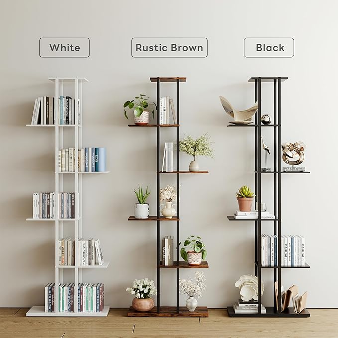 6 Tier Corner Bookshelf，Slim Open Bookshelf，Small Book Shelf for Small Spaces，Living Room, Home Office, 9.45 x 20.8 x 62.2 Inches,（1PC+Rustic Borwn