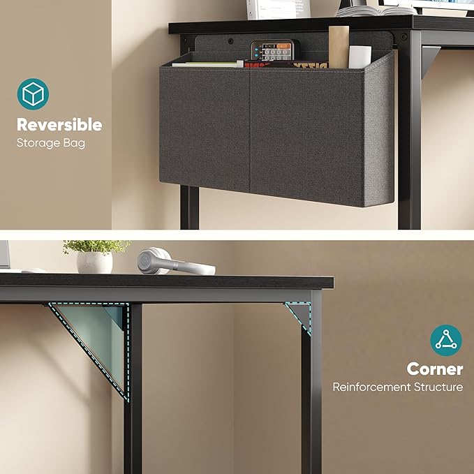 OLIXIS Computer Desk 63 Inch Home Office Desks for Small Spaces, Gaming Writing Study Work Table with Storage Bag for Bedroom, Black