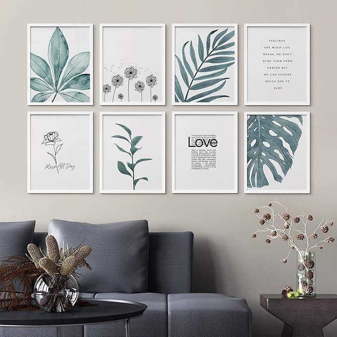 SIGNWIN Framed Poster Bathroom Decor, Wall Art Room Decor Multicolor for Living Room, Bedroom, Office Pastel Tropical Jungle Botanical Flower Plants Nature Abstract Shapes - 8"x10"x 8 White
