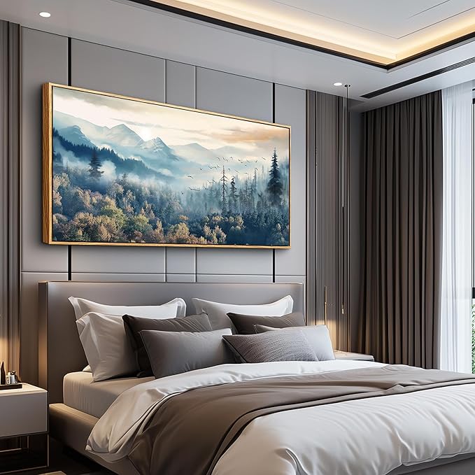 MHARTK66 Large Wall Art - Foggy Forest Trees Landscape Canvas Prints, Framed, Ready To Hang For Living Room, Bedroom, Office Decor