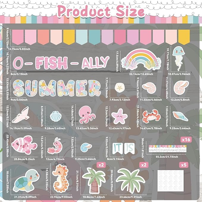 Sea Animals Classroom Bulletin Board Decorations Summer Bulletin Board Set Under The Sea Fish Paper Cutouts for Kindergarten Primary School Summer Ocean Theme Party Wall Decor Supplies