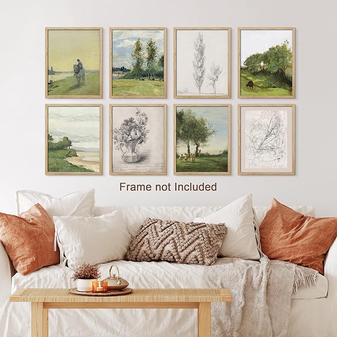 SIGNWIN Adhesive Canvas Poster Bathroom Decor, Wall Art Room Decor Multicolor for Living Room, Bedroom, Office Floral Botanical Flower Forest Landscapes Vintage Illustrations Bohemian - 12"x16"x 8