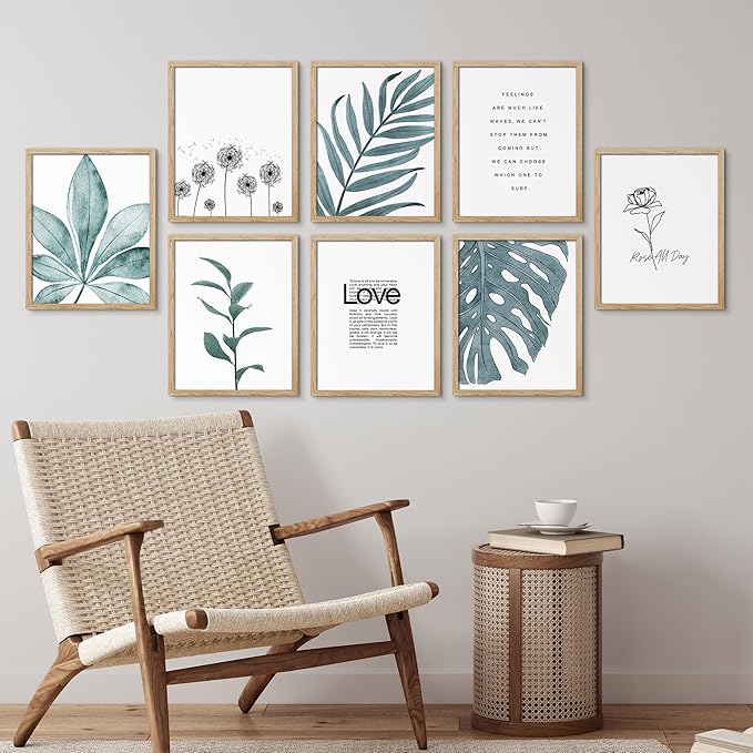 SIGNWIN Framed Poster Bathroom Decor 11"x14"x 8 Natural, Wall Art Room Decor Multicolor for Living Room, Bedroom, Office Pastel Tropical Jungle Botanical Flower Plants Nature Abstract Shapes