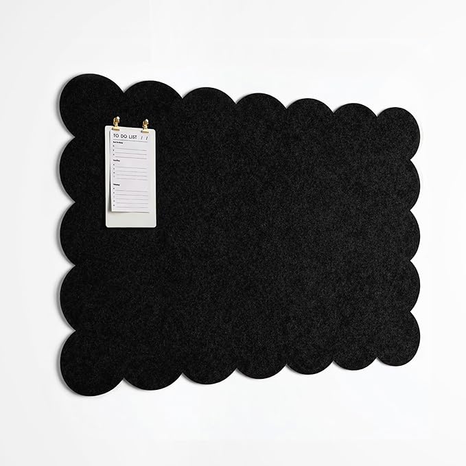 Orelle Scalloped Felt Bulletin Board | 23 X 15” | Foldable Peel and Stick Felt Board for Wall | Alternative Cork Board for Office, Message Board, Kids Art Display | Black