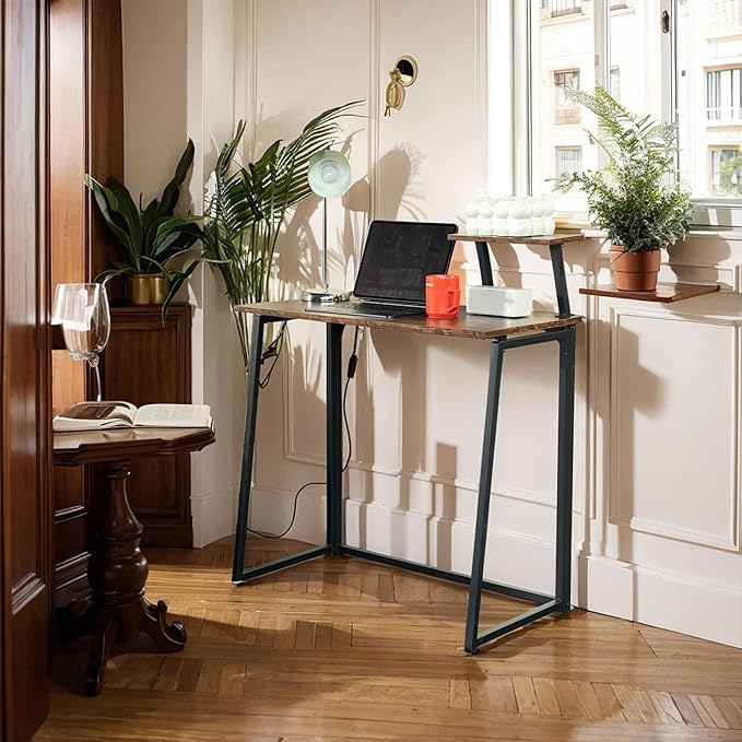 Homy Casa 31.5" Compact Folding Desk, Space-Saving Workstation for Small Spaces, Ideal for Home Office, Dorm, Living Room, and Study (Vintage Brown)