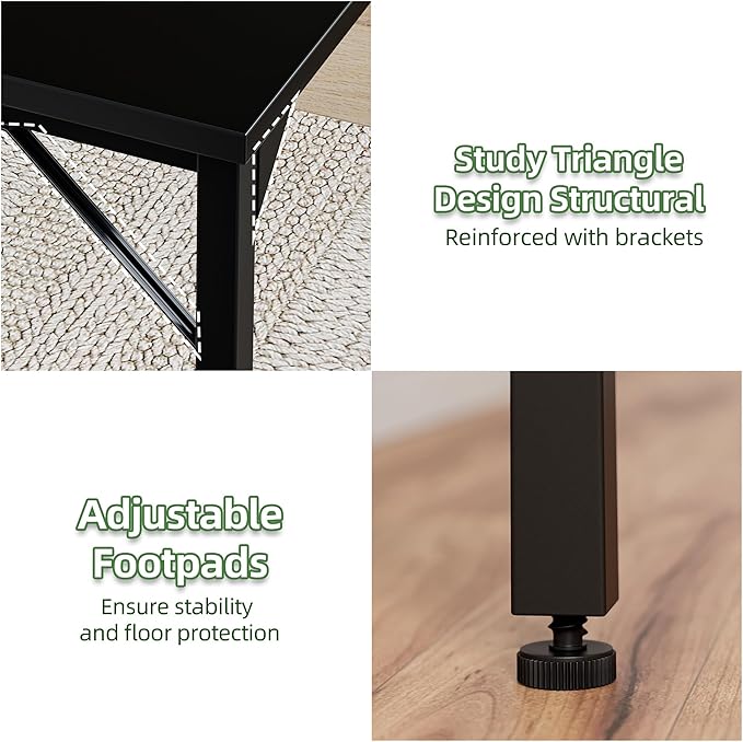 Grandder 47 inch Computer Desk, Home Office Desk Study Writing Kid Table, Simple PC Gaming Desk, Adjustable Feet, Black