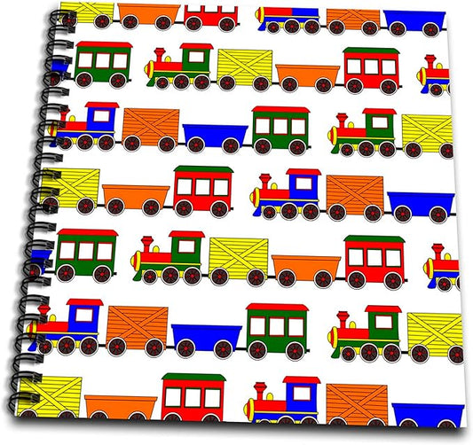 3dRose db_25424_2 Cute Train Print Primary Colors Memory Book, 12 by 12"