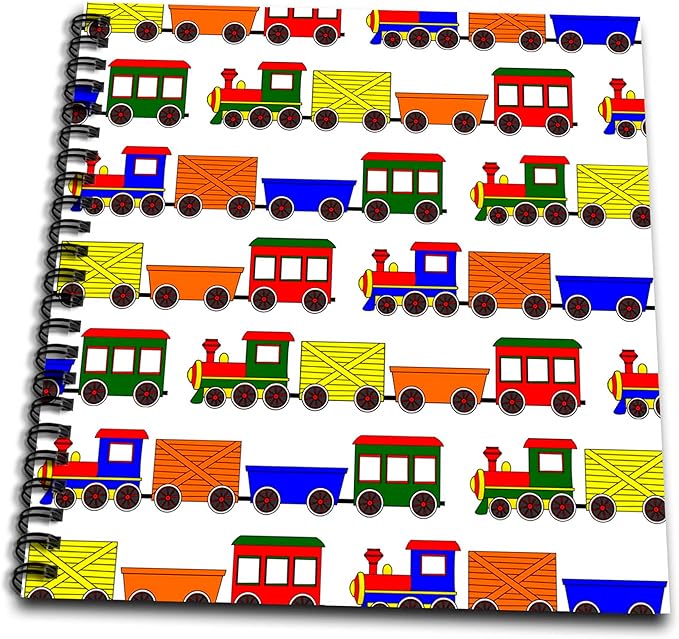 3dRose db_25424_1 Cute Train Print Primary Colors-Drawing Book, 8 by 8-Inch