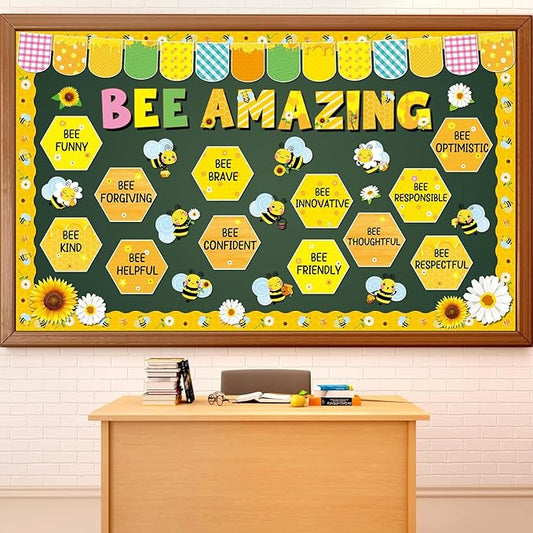 gisgfim Bee Amazing Bulletin Board Decorations Summer Bee Honey Paper Cutouts Inspirational Quotes Bees Daisy Motivational Bulletin Board Set for Back to School Teacher Chalkboard Wall Decor Supplies