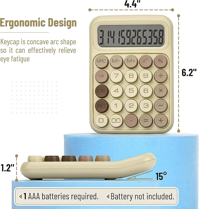 Mr. Pen- Mechanical Switch Calculator, 12 Digits, Large LCD Display, Khaki Cream, Mechanical Calculator Big Buttons