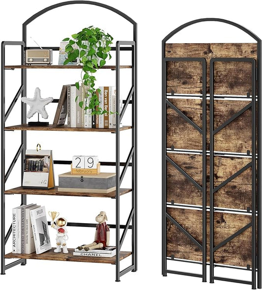 BHG Arched Bookshelf 4 Tier Shelf Storage Organizer Bookcase,No Assembly Folding Book Shelf for Living Room,Bedroom Home Office Rack Bookhelves