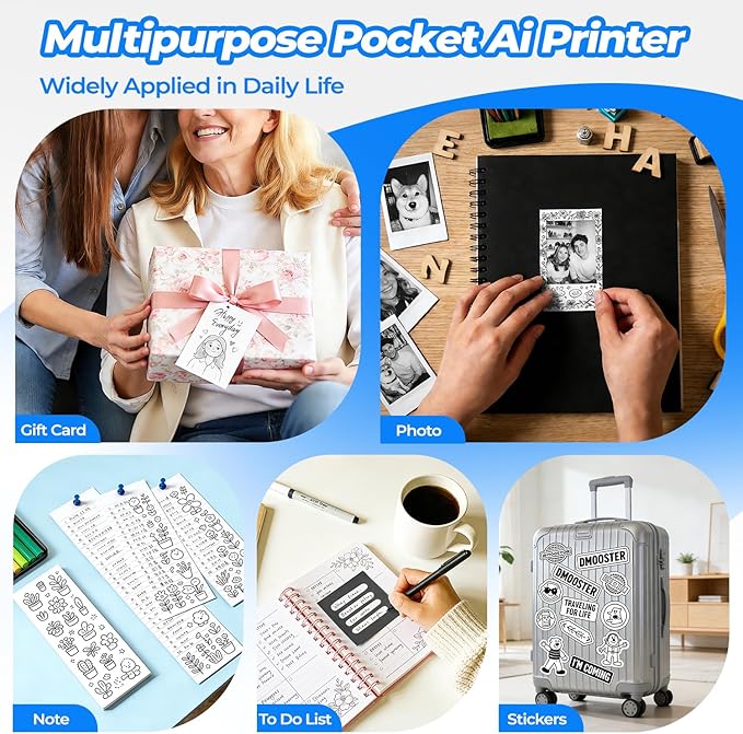 AI Voice Sticker Maker, Mini Bluetooth Thermal Printer for Journaling&Office&Study, Inkless Portable Sticker Printer, Smart Voice-to-Image Generation Printer for Scrapbooking&DIY, iphone & Android