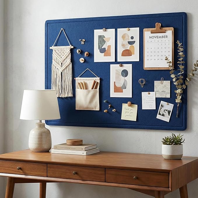 AKTOP Large Cork Bulletin Board 60" x 36", Foldable Felt Notice Pin Board for Wall, Decorative CorkBoard Photo Display Board with Self-Adhesive Tape for Office, School & Home, 25 Pushpins, Blue