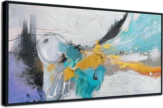 Arjun Abstract Framed Wall Art for Living Room Black and White Canvas Painting Bedroom Textured Hand Painted Modern Picture, Large for Home Office Mens Room Wall Decor 48"x24"