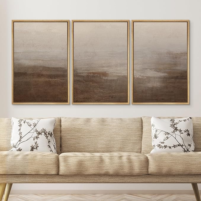 SIGNWIN Framed Canvas Print Wall Art Abstract Hazy Landscape Modern Minimalist Beige and Brown Nature Wilderness Modern Art Cool for Living Room, Bedroom, Office - 16"x24"x3 Natural