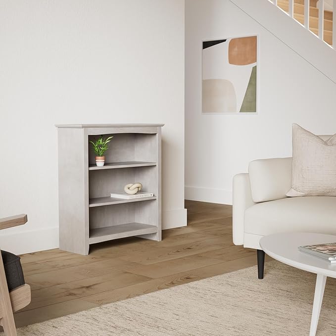 IC International Concepts, Shaker Solid Wood Bookcase, 2 Adjustable Shelves, Solid Real Wood, Sturdy Parawood, Spacious Dimensions 36"H x 28.85"W x 9.84"D, 40 LBS/ Shelf Capacity, Washed Gray Taupe