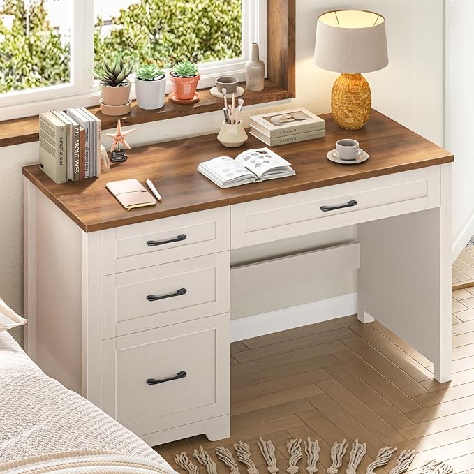 Vabches Farmhouse 47" Executive Desk with File Drawer, Workstation for Home Office, Study, Writing,Wood Computer Desk with 3 Storage Drawers. Writing.