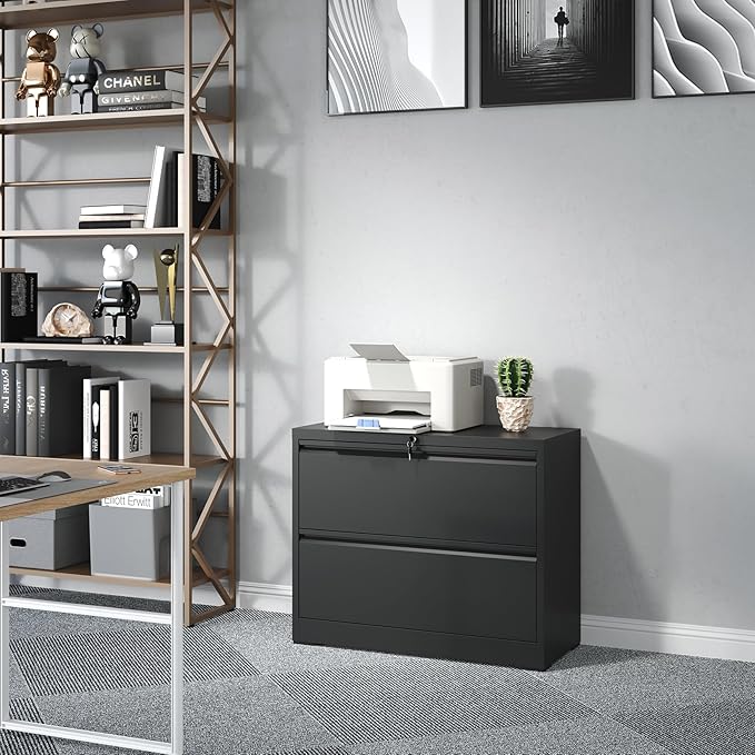 2 Drawer File Cabinet,Metal Lateral Filing Cabinet with Lock,Home Office Storage Organizer Cabinet for Legal/Letter/A4/F4 Size Files,35.5" W,Black