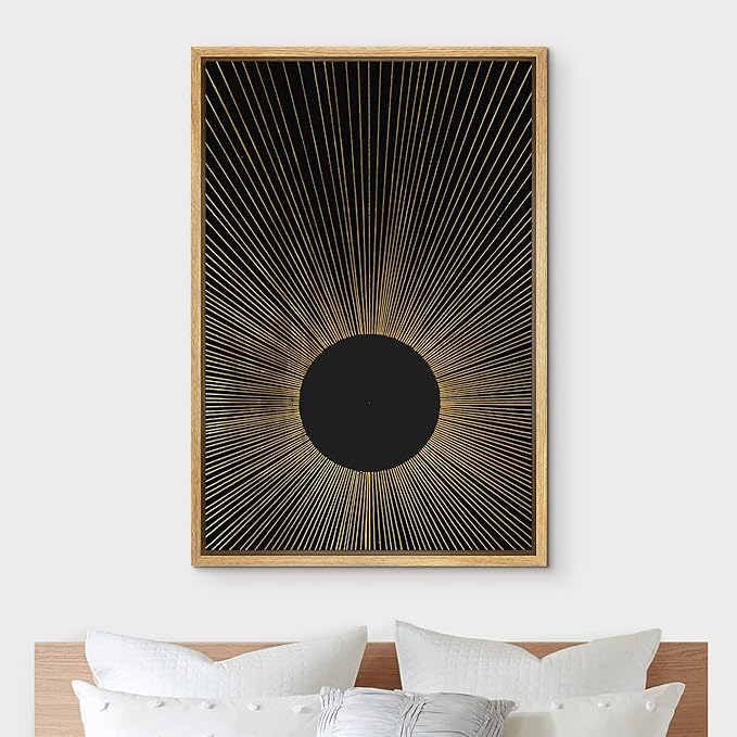 IDEA4WALL Framed Canvas Print Wall Art Rays of Light from Dark Sun Astronomy & Space Cosmic Illustrations Modern Art Rustic Dark for Living Room, Bedroom, Office - 24"x36" Natural