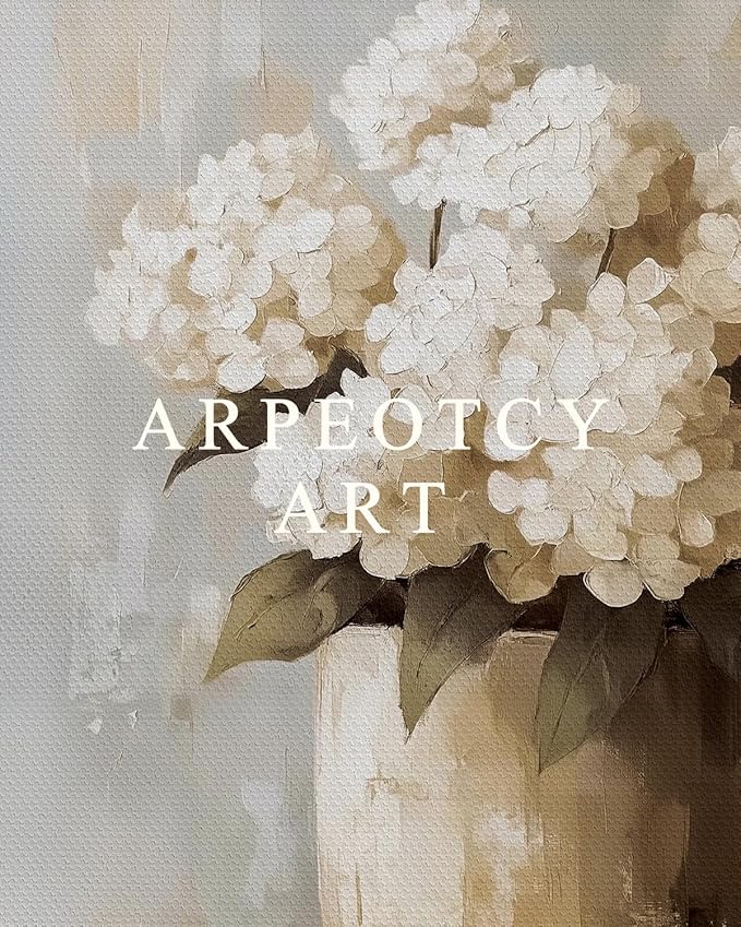 ARPEOTCY Vintage Framed Canvas Wall Art, Retro White Hydrangeas Painting Pictures Decor, Vintage Farmhouse Floral Canvas Wall Art for Living Room, Bathroom, Bedroom Aesthetic(8 x 10 Inch)