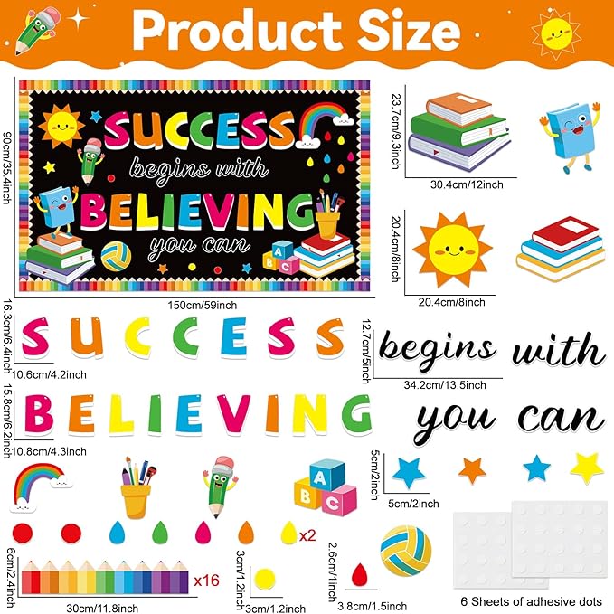 gisgfim Motivational Bulletin Board Decorations Success Begins with Believing You Can Paper Cutouts Inspirational Quote Bulletin Board Set for Back to School Classroom Kindergarten Wall Decor Supplies