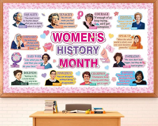 Women’s History Month Bulletin Board Set Famous Women in History Classroom Decoration Inspirational Bulletin Board Women Positive Quotes Cutouts for March Classroom School Office Chalkboard Wall Decor