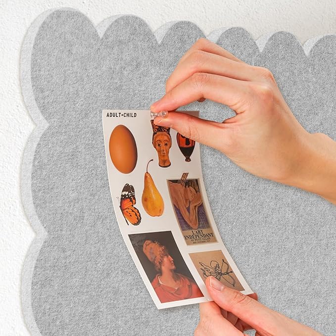 Scalloped Bulletin Board, 36 x 24 Inches Felt Pin Board - Decorative Cork Alternative for Wall, Foldable Picture Self-Adhesive Vision Prayer Board with 20 Pushpins - Light Gray