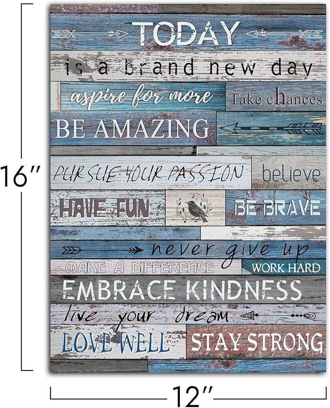 WOWGOOMO Blue Inspirational Canvas Wall Art for Office Positive Quotes Wall Decor Rustic Wood Grain Motivational Theme Poster for Bedroom Classroom Home Walls Framed Office Artwork for Men Teens 12x16