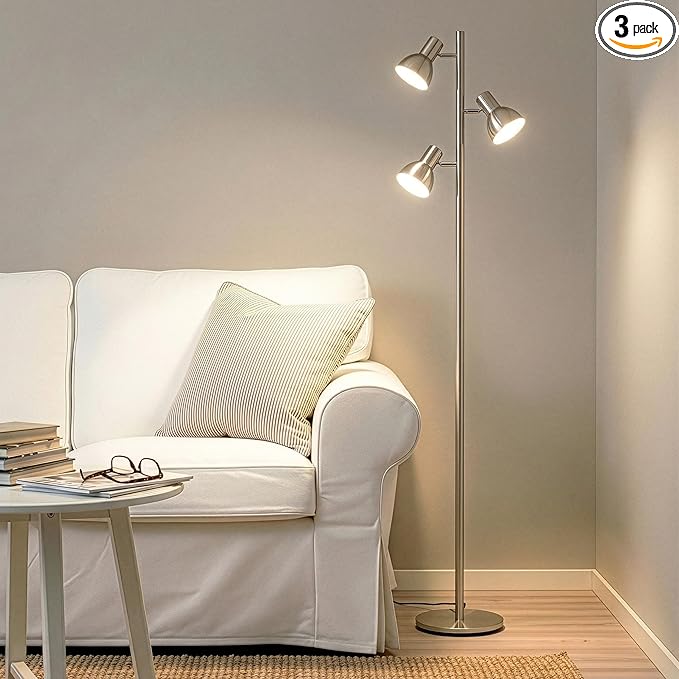 Brightech Ethan Dimmable Floor Lamp for Bedroom Reading & Living Room Decor - Modern LED Tall Tree Lamp for Offices - Nickel