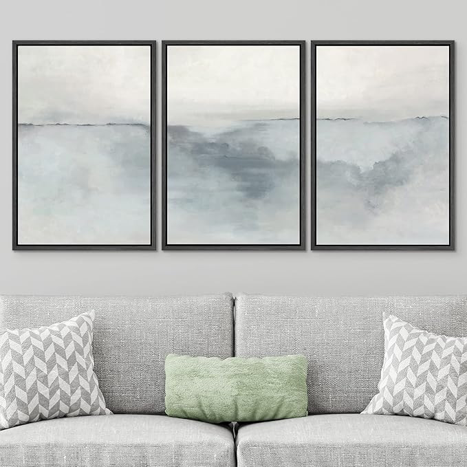 SIGNWIN Framed Canvas Print Wall Art Set Pastel Watercolor Gray Paint Stroke Landscape Abstract Shapes Illustrations Decorative Relax/Calm Zen for Living Room, Bedroom, Office - 16"x24"x3 Black