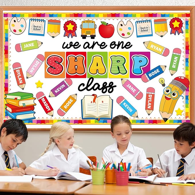 gisgfim Back to School Bulletin Board Decorations We are One Sharp Class First Day of School Classroom Decor Writable Pencil Paper Cutouts Bulletin Board Set for Preschool Elementary Decor Supplies