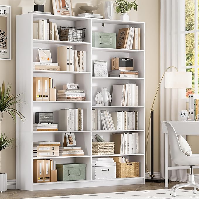 White Bookcase with 24 Open Shelves, 6 Tier Large Bookshelves, 70.8 Inch Tall Bookshelf and Bookcases for Living Room, Bedroom, Home Office Library