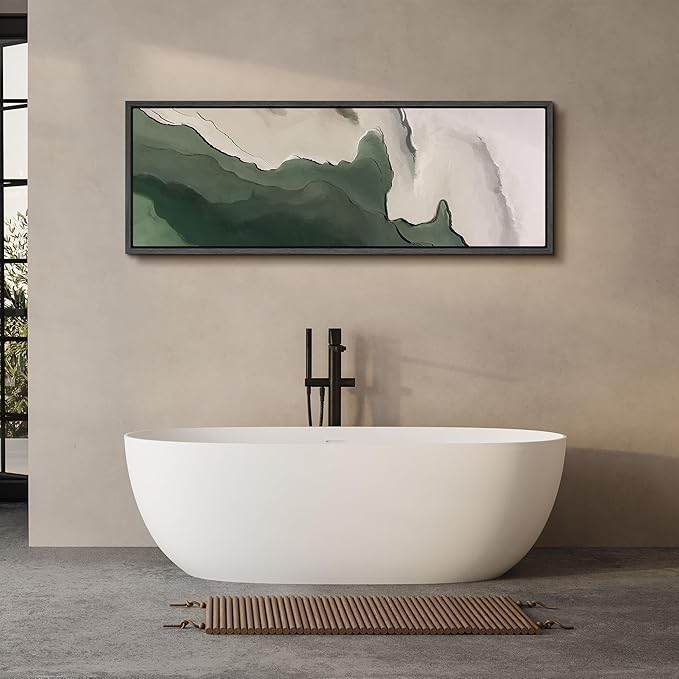 SIGNFORD Large Framed Canvas Green and Neutral Landscape Illustrations Modern Art Calm Warm for Living Room, Bedroom, Office - 60"x20"