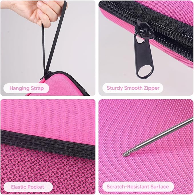 Pink Neck Light with Storage Case, Mothers Day Gifts for Wife Women Book Lovers Knitters Crafters, 10-80Hrs Eye-friendly Book Reading Lamp Knitting Crochet Sewing Craft Light Rechargeable Adjustable
