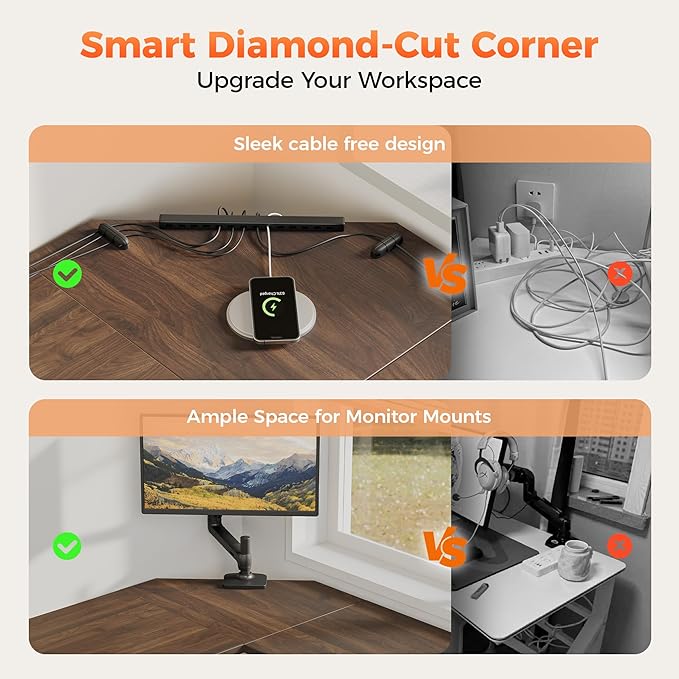 Mericonia 59 inch Large L Shaped Desk, Simple Corner Gaming Desk with CPU Stand & Hooks, Computer Desk for Home, Bedroom & Office Workspace, Walnut