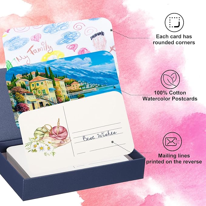 PATIKIL 60 Pcs 100% Cotton Watercolor Postcards 4x6 Inch Water Coloring Paint Paper Cards 140lb/300GSM for Mailing Art Painting Watercolor Drawing Artist-Medium
