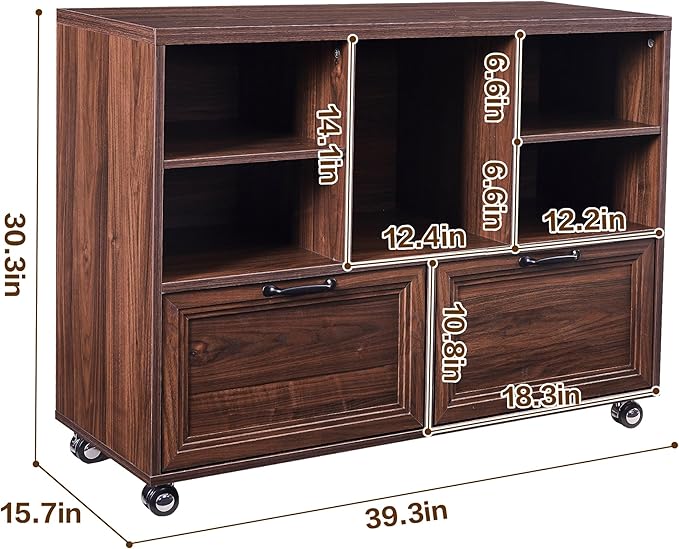 40" Lateral File Cabinet,Farmhouse Wood Small Home Office Storage with Wheels,Filing Cabinet with 2 Drawers for Legal/Letter/ A4 Size (Brown)