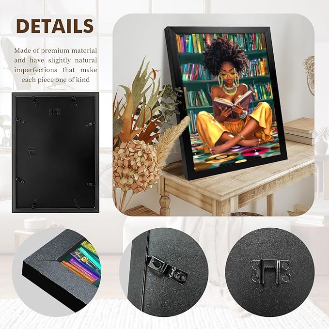 African American Wall Art Framed Black Girl Wall Art Colourful Black Girl Reading Book Pictures Canvas Prints Artwork for Bedroom Living Room Bathroom Home Decor 12x16 Inch